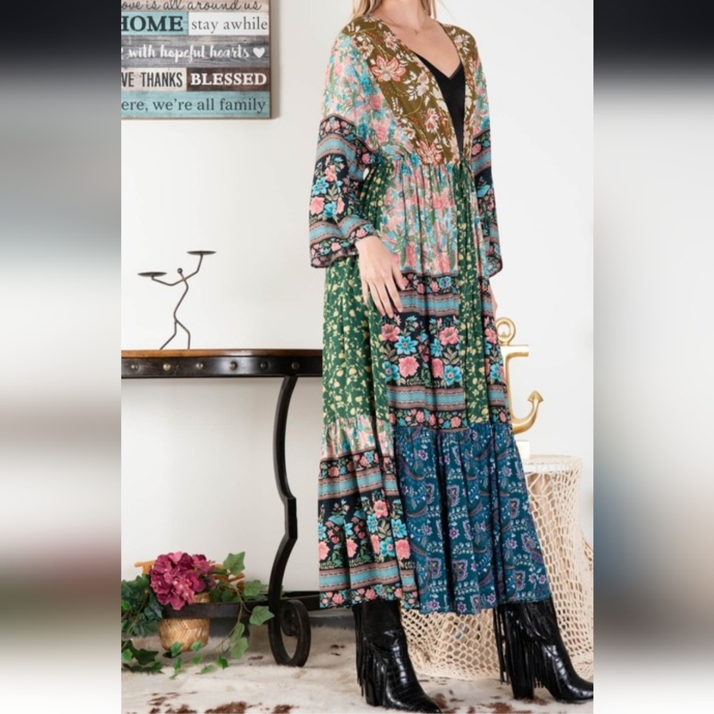 👜Floral Patchwork Boho Maxi Duster Maxi Top/Dress By Bluevelvet - Picture 4 of 5